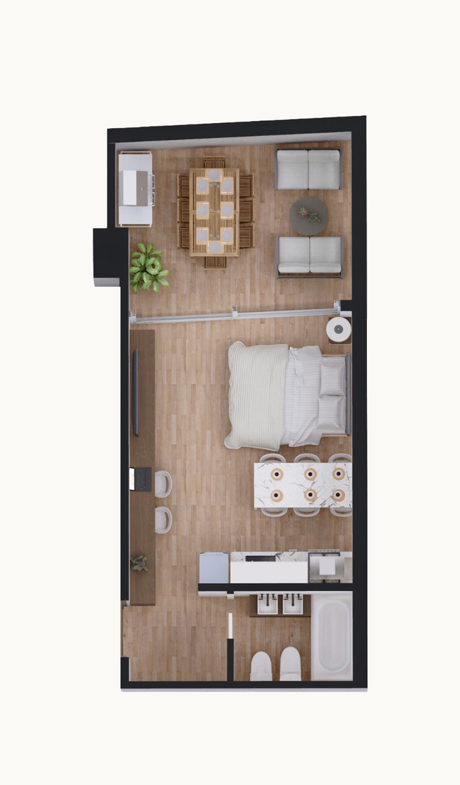 Plano de planta studio 41m² — Alpha Place Libertador, Plano 1