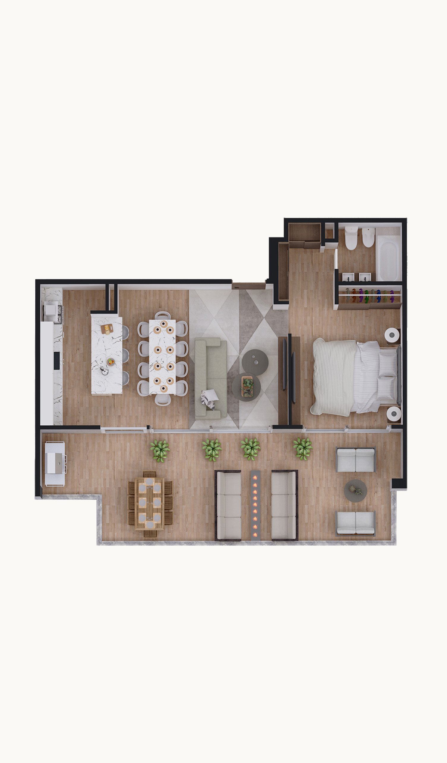 Plano de planta 1 dormitorio 90m² piso 8 — Alpha Place Libertador, Plano 10