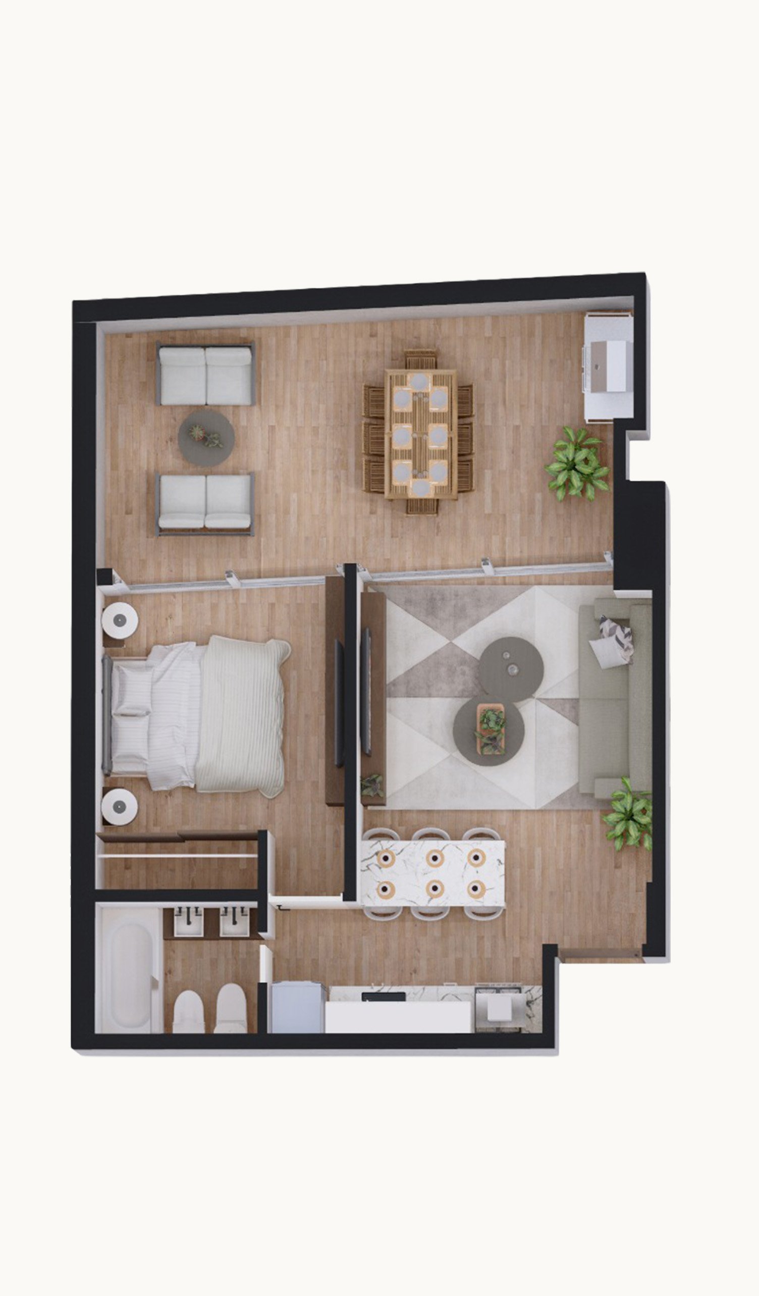 Plano de planta 1 dormitorio 62m² — Alpha Place Libertador, Plano 2