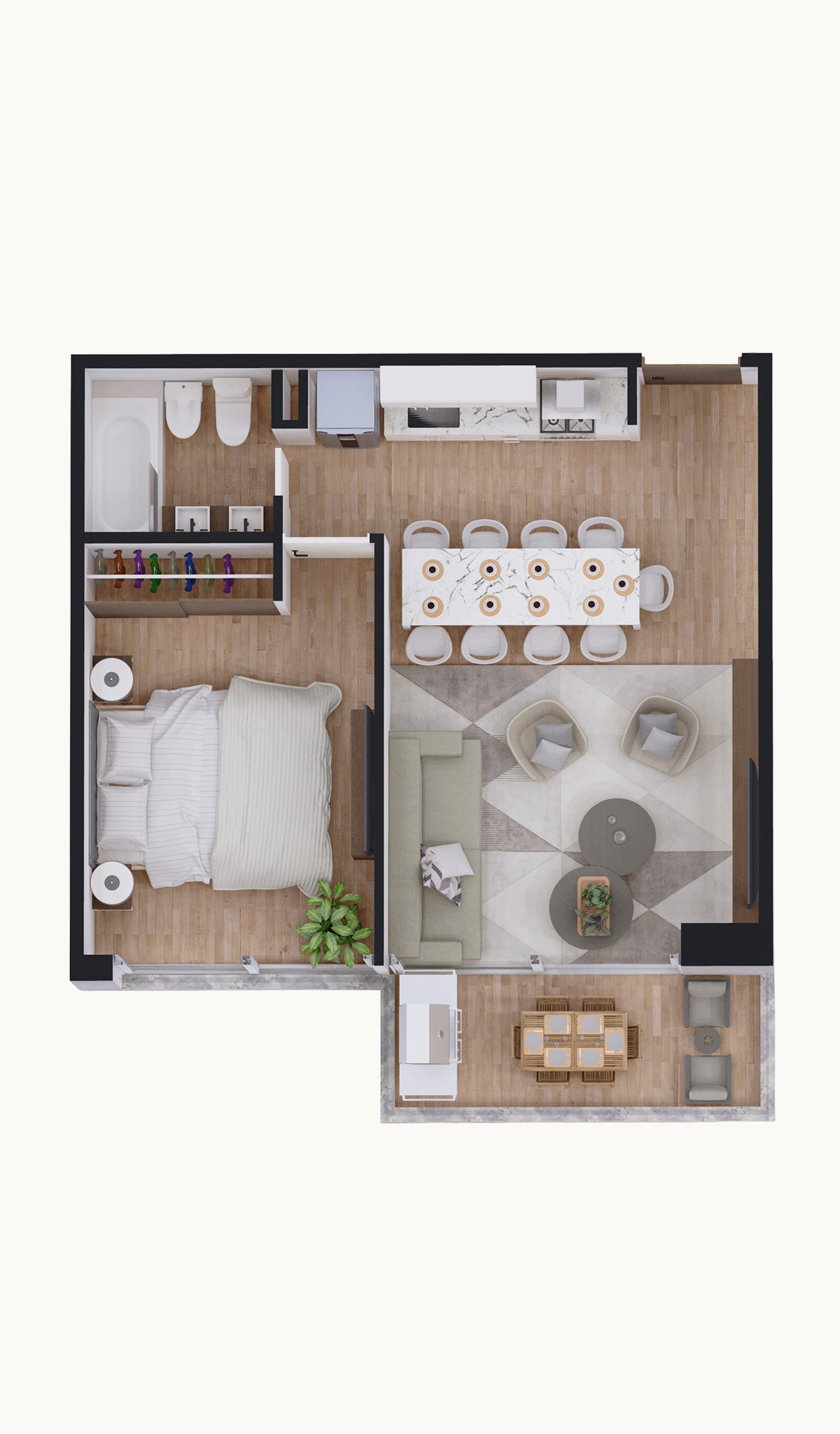 Plano de planta 1 dormitorio 52m² — Alpha Place Libertador, Plano 4