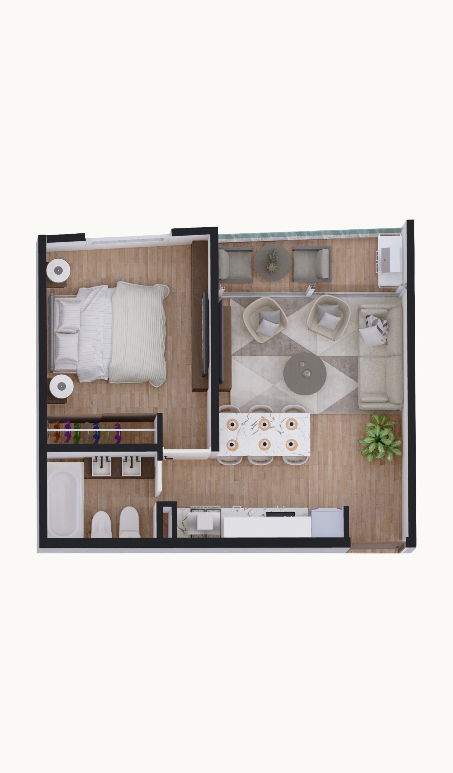 Plano de planta 1 dormitorio 41m² — Alpha Place Libertador, Plano 5